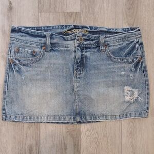 American Eagle Outfitters Light Blue Distressed Mini Skirt